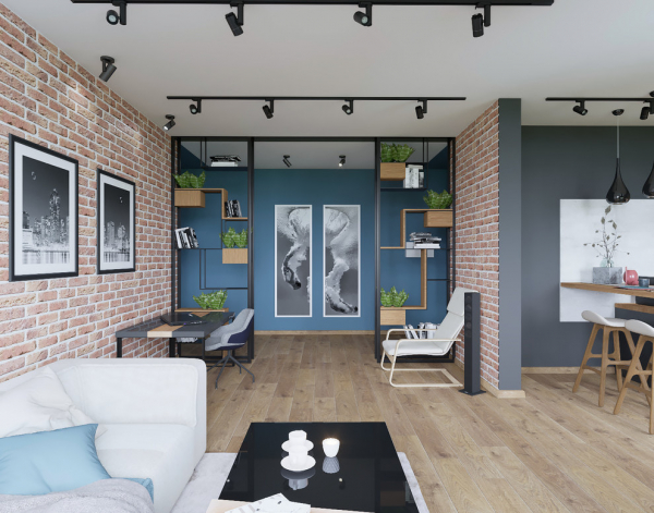 Пример бесщелевого натяжного потолка в гостиную